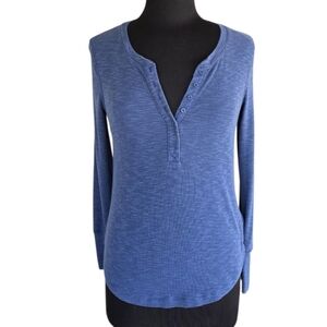 GAP Bella Elena Ribbed Blue Long Sleeve Henley Top Small Cozy Y2K Girlie